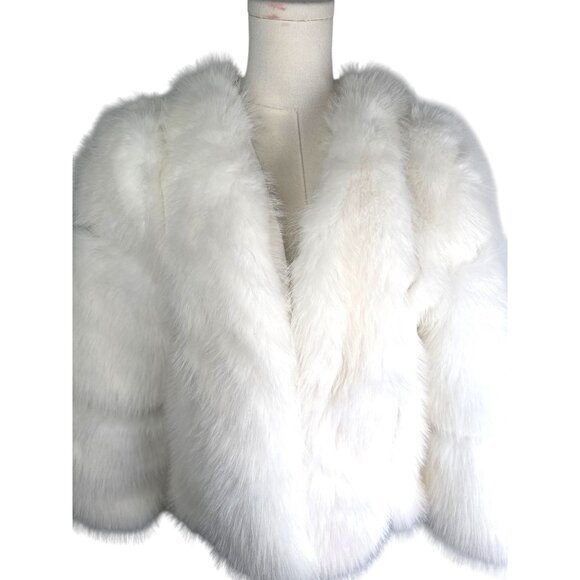 White Faux Fur Coat Large 8/10 Polyester Fabric & Lining - Picture 9 of 16